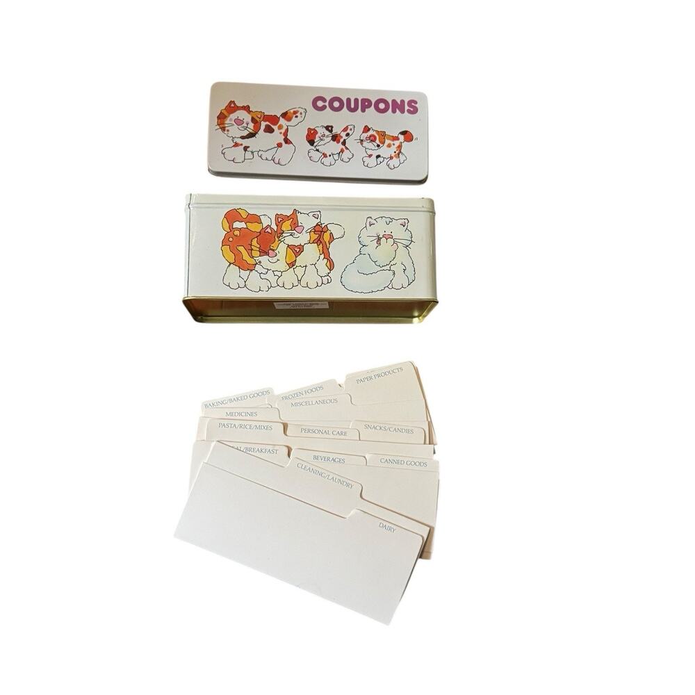 VTG Funny Felines Coupon Tin Box 1989 Current Inc Hong Kong Cats Grocery Store